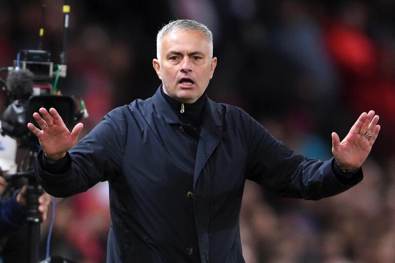 Manchester United manager Jose Mourinho  reacts during the game. Getty Images