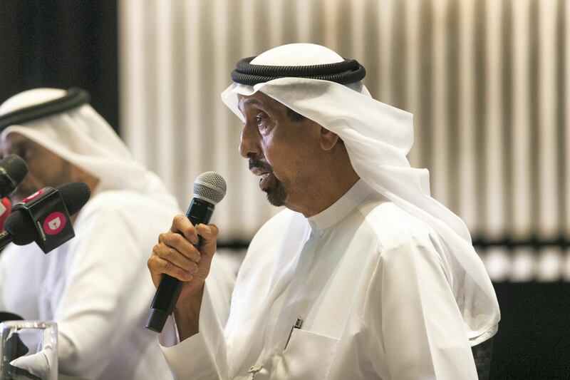 DUBAI, UNITED ARAB EMIRATES - JUNE 25, 2018. 

Dr Hamad Al Shaikh Ahmad Al Shaibani, Managing Director of the International Institute of Tolerance, and Chairman of the Higher Committee of World Tolerance Summit, at the press conference for the World Tolerance Summit 2018.

(Photo by Reem Mohammed/The National)

Reporter: Nawal Al Ramahi
Section: NA