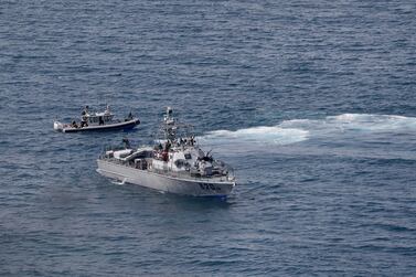 Israeli Navy boats in the Mediterranean, seen from Rosh Hanikra in northern Israel, close to the Lebanese border. Reuters