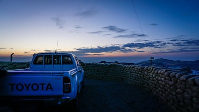 A Toyota Hilux truck belonging to the Peshmerga at an outpost in the Qara Chokh mountains. Jack Moore / The National