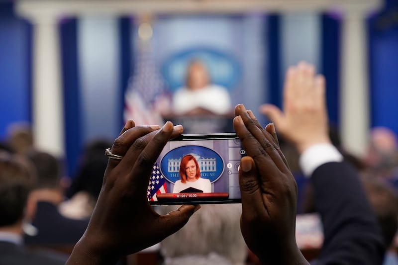 Ms Psaki speaks during the daily briefing at the White House in Washington. AP