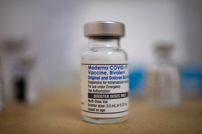 A vial of the Moderna coronavirus booster vaccine. Reuters