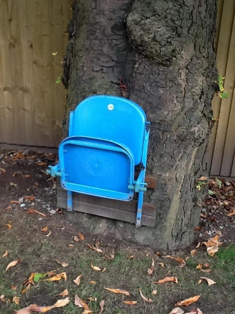 Rothband's seat from the old Kippax Stand at Maine Road preserved in his garden for posterity
