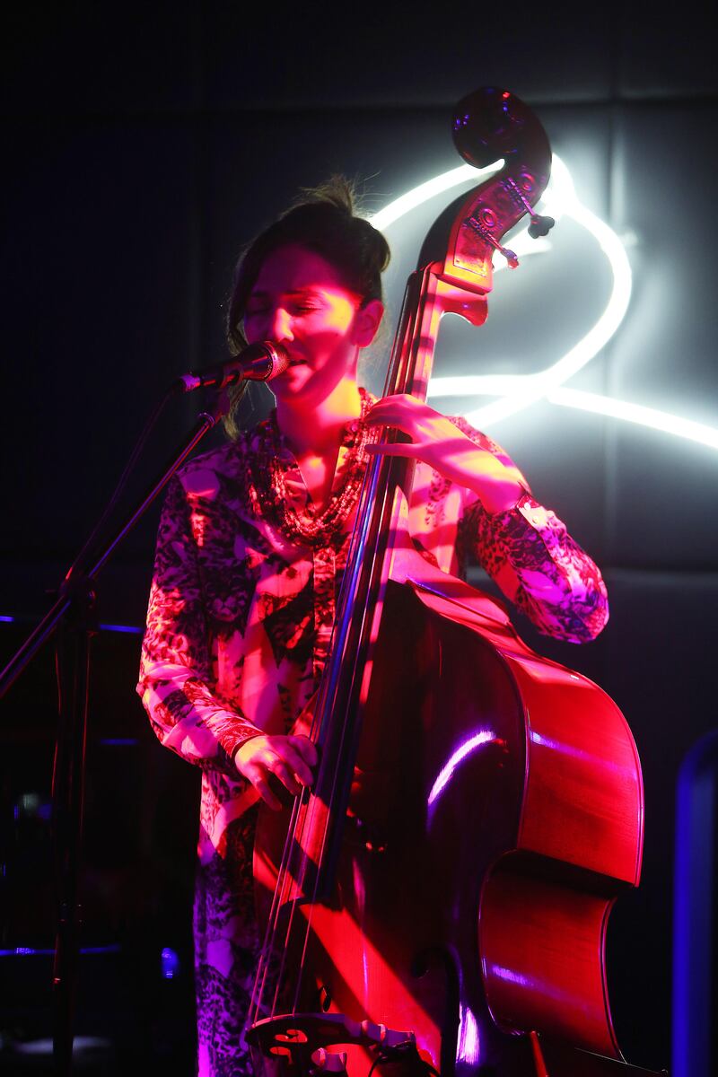 DUBAI , UNITED ARAB EMIRATES - JULY 7 : Katie Thiroux , Los Angeles based singer performing at the Qs Bar and Lounge at the Palazzo Versace in Dubai.  ( Pawan Singh / The National )