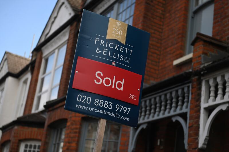 A sign outside a house in London. UK house price growth has fallen consistently since hitting a peak of 12.5 per cent in June last year. EPA