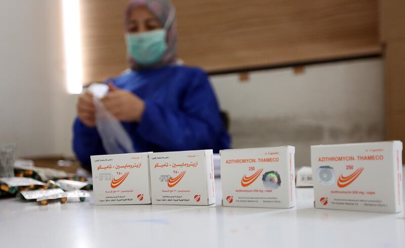 Boxes of the Azithromycin tablets at the laboratory of the Syrian Tamico Pharmaceutical Factory. Youssef Badawi / EPA