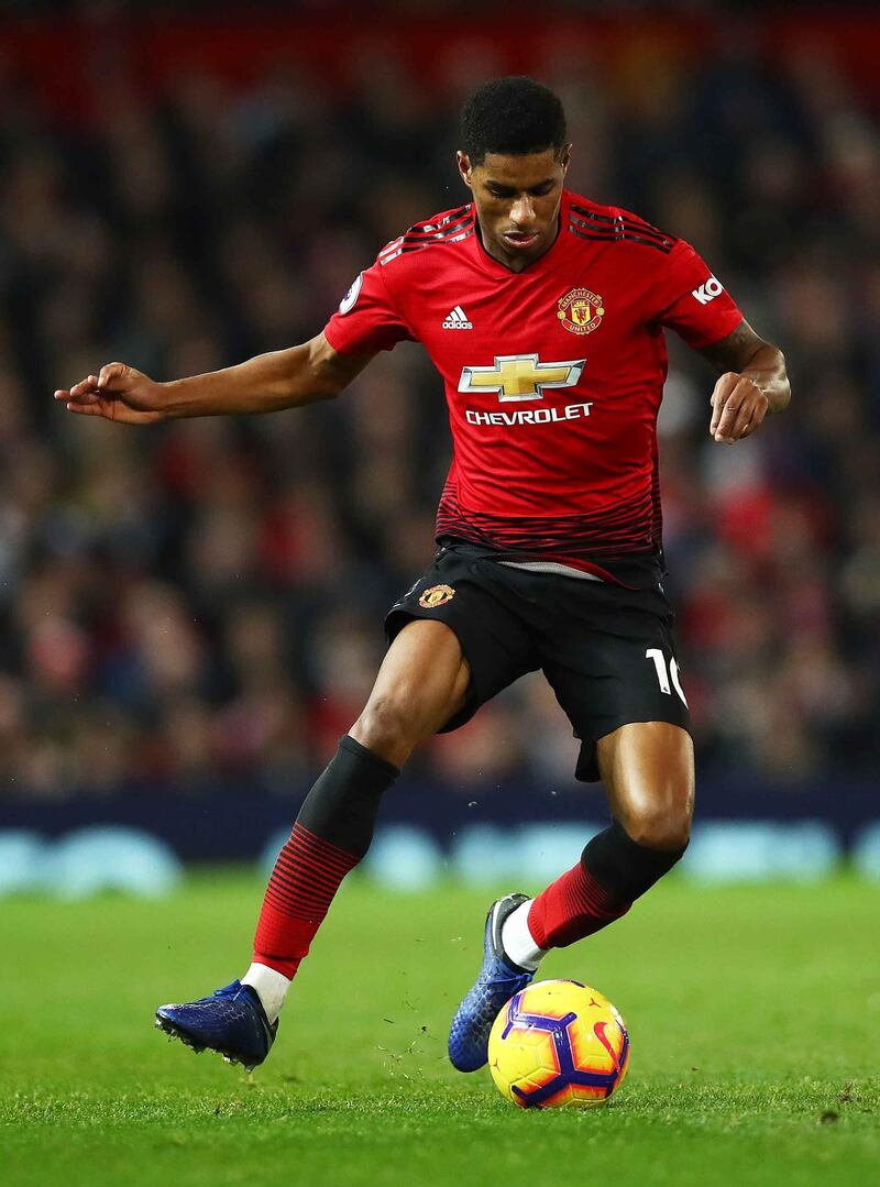 MANCHESTER, ENGLAND - DECEMBER 30: Marcus Rashford of Manchester United in action during the Premier League match between Manchester United and AFC Bournemouth at Old Trafford on December 30, 2018 in Manchester, United Kingdom. (Photo by Clive Brunskill/Getty Images)