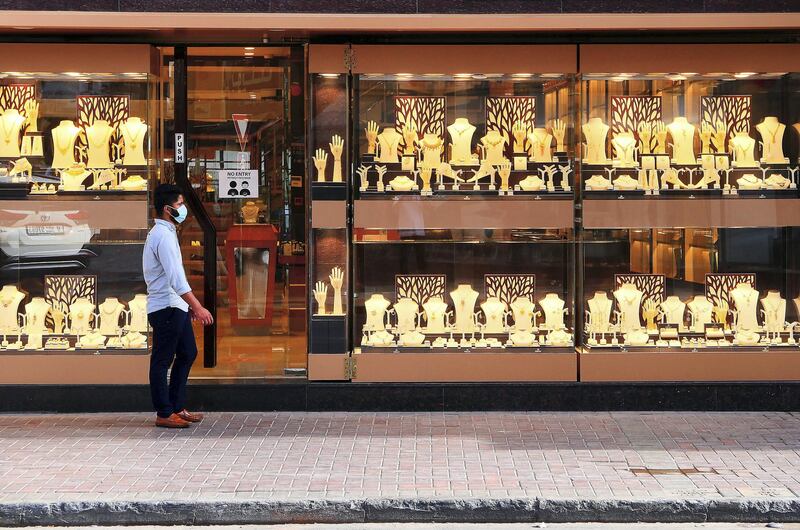 Jewellery shop in Meena Bazaar in Bur Dubai in Dubai on April 5,2021. Pawan Singh / The National