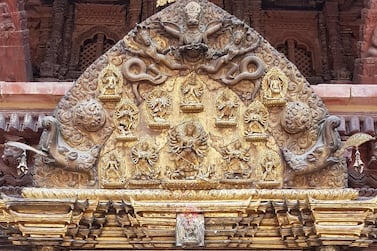 A total of 12 bronze figures were once part the 16th century torona at the south door of Mulchok of the Taleju Bhavani Temple in Patan. The stolen figures were replaced with replicas in 2013. Courtesy Lost Arts of Nepal