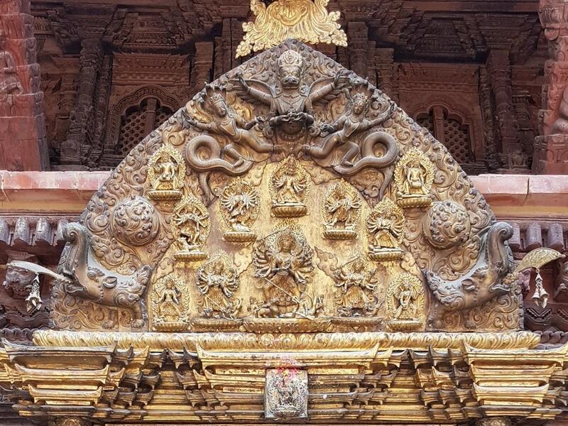 A total of 12 bronze figures were once part the 16th century torona at the south door of Mulchok of the Taleju Bhavani Temple in Patan. The stolen figures were replaced with replicas in 2013. Courtesy Lost Arts of Nepal