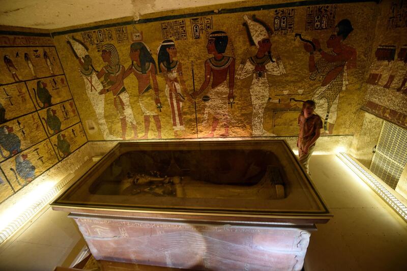 The golden sarcophagus of King Tutankhamun displayed in his burial chamber in the Valley of the Kings, close to Luxor, Egypt. AFP