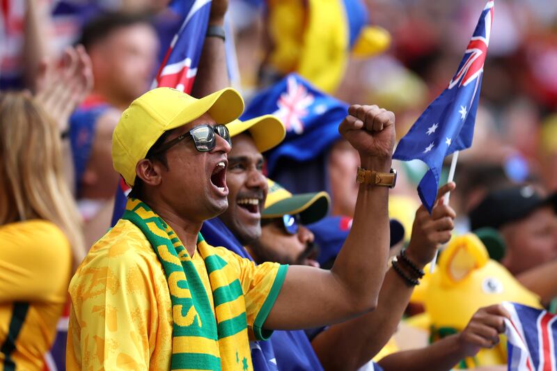 Australia fans enjoy the pre-match atmosphere before the Fifa World Cup Qatar 2022 Group D match between Tunisia and Australia at Al Janoub Stadium. Getty