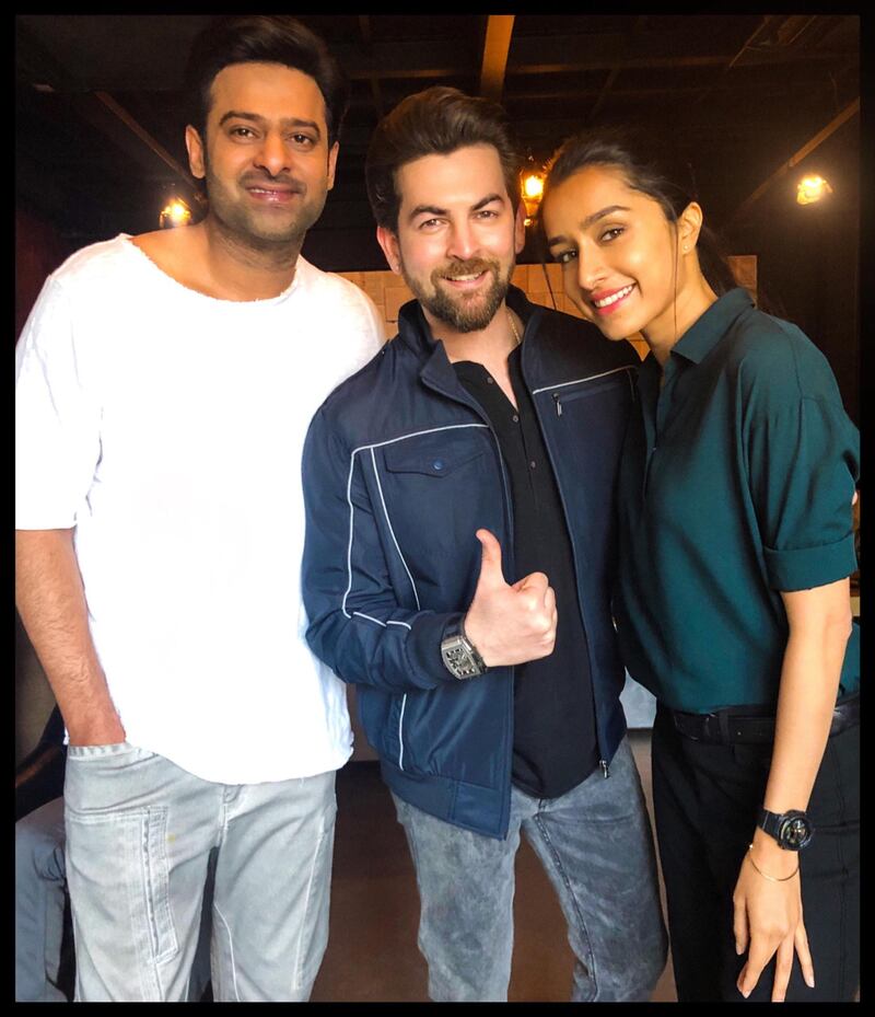 Neil Nitin Mukesh with fellow actor Prabhas during the shooting of Saaho. Courtesy Neil Nitin Mukesh