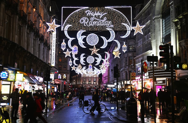 A street lit up for Ramadan in the West End of London. EPA
