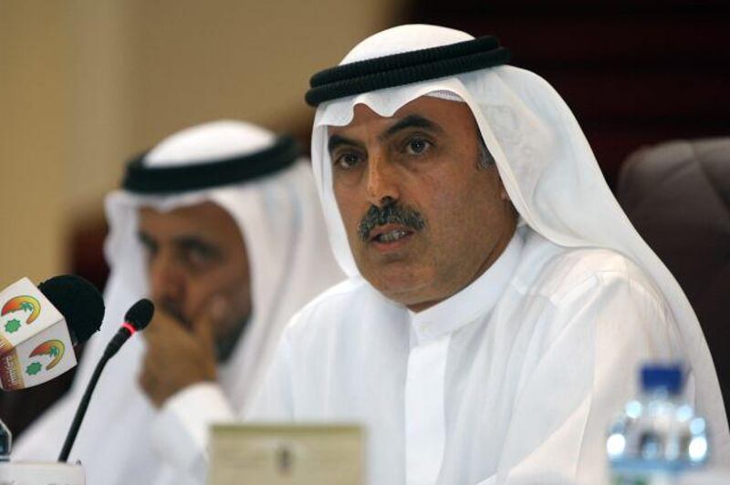 Abdul Aziz al Ghurair, speaker of the Federal National Council, takes questions during a press conference.
