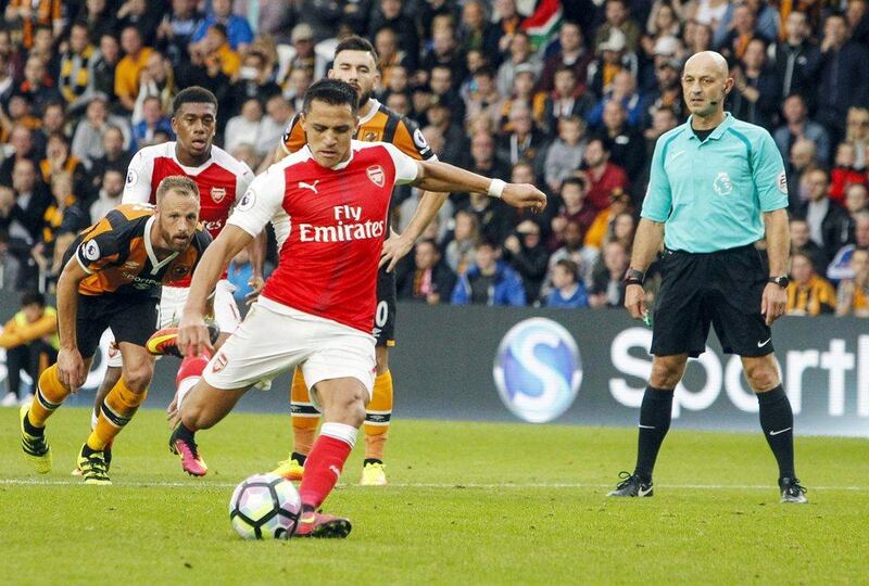 Arsenal’s Alexis Sanchez misses a penalty during the Premier League match against Hull City. Danny Lawson / PA / AP