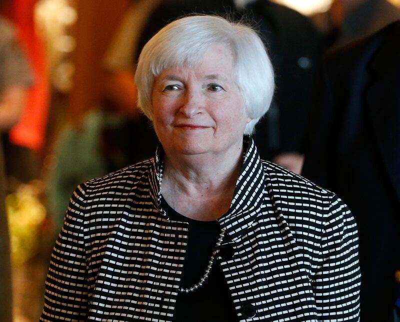 FILE - In this Thursday, Aug 25, 2016, file photo, Federal Reserve Chair Janet Yellen arrives for a reception on the opening night of the annual conference of the world's central bankers, north of Jackson Hole, Wyo. Against a backdrop of strengthening growth but chronically low inflation, Yellen and other central bankers are taking measure of the global economy at their annual conference in the shadow of Wyomingâ€™s Grand Teton Mountains. Yellen and Mario Draghi, head of the European Central Bank, will each address the conference on Friday, Aug. 25, 2017. (AP Photo/Brennan Linsley, File)
