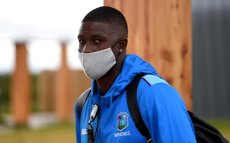 West Indies captain Jason Holder arrives at Manchester Airport  for a Test series in England. Getty