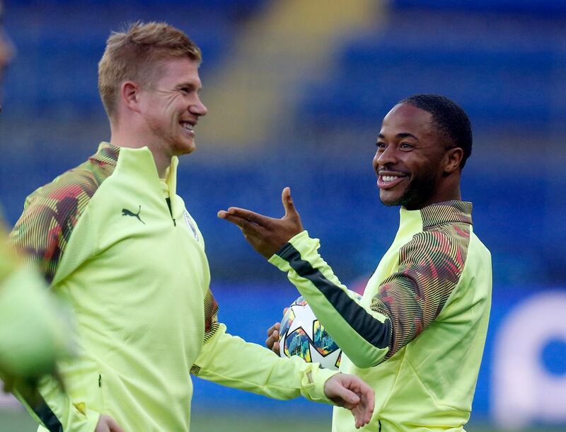 Manchester City's Raheem Sterling, right, and Kevin De Bruyne. AP