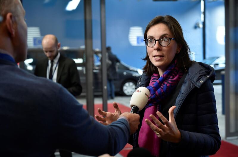 French Junior Minister for European Affairs Amelie de Montchalin speaks to the press during a General  Affairs Council meeting at the EU headquarters in Brussels on February 17, 2020. / AFP / JOHN THYS
