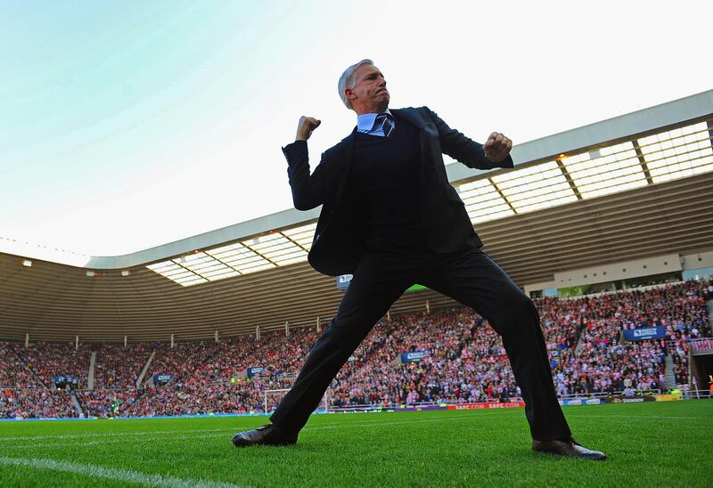 SUNDERLAND, ENGLAND - OCTOBER 21:  Newcastle manager Alan Pardew celebrates after his team's goal during the Barclays Premier League match between Sunderland and Newcastle United at the Stadium of Light on October 21, 2012 in Sunderland, England.  (Photo by Michael Regan/Getty Images)