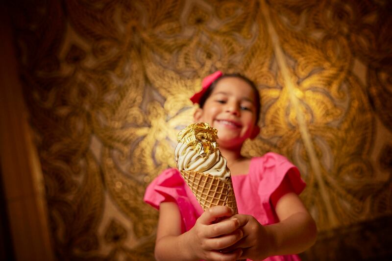 A 23-karat gold ice cream is on the menu at Emirates Palace this season. Photo: DCT - Abu Dhabi