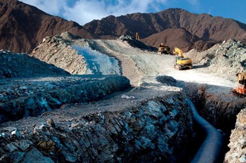 The pipeline route of TFP ( Taweelah-Fujairah Dolphin gas pipeline) crosses some of the most arduous terrain in the UAE. Photo by Dolphin Energy Limited