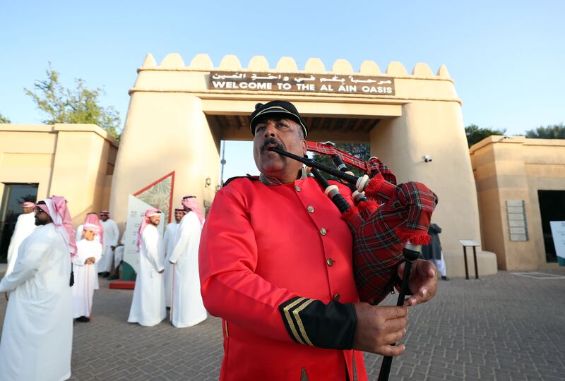 A bagpiper from Al Asayil band plays at the Saturday Market at Al Ain Oasis in Abu Dhabi. All photos: Chris Whiteoak / The National