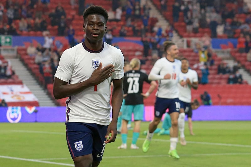 England's Bukayo Saka celebrates. AFP