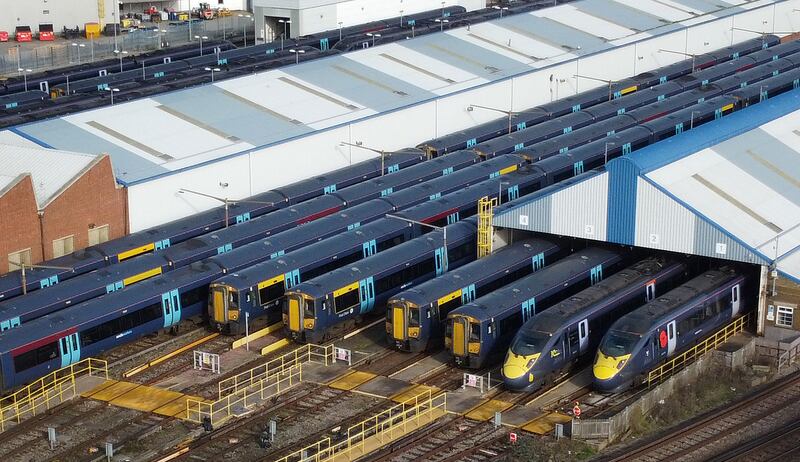 South-Eastern trains sit idle in sidings at Ramsgate station in Kent. PA