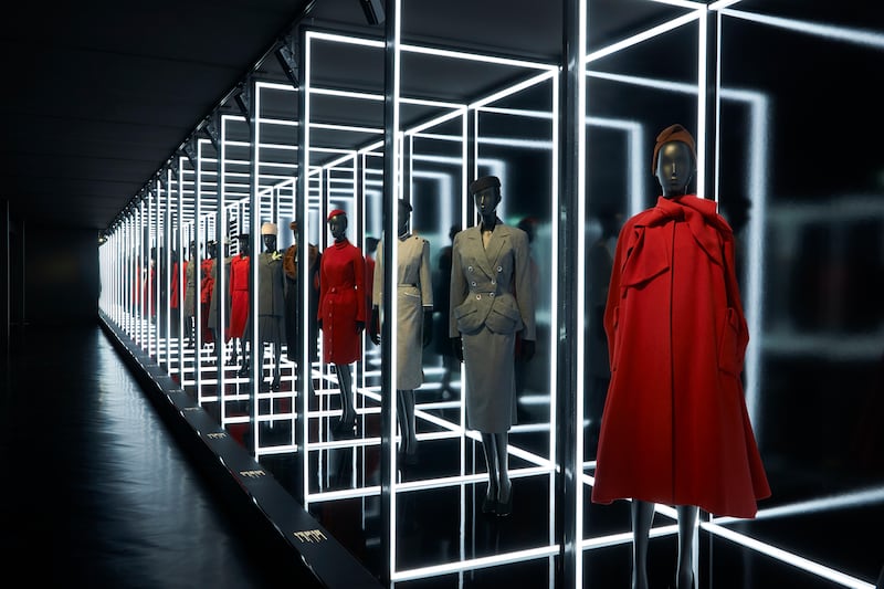 A procession of day looks in the Christian Dior: Designer Of Dreams exhibition. Photo by Adrien Dirand