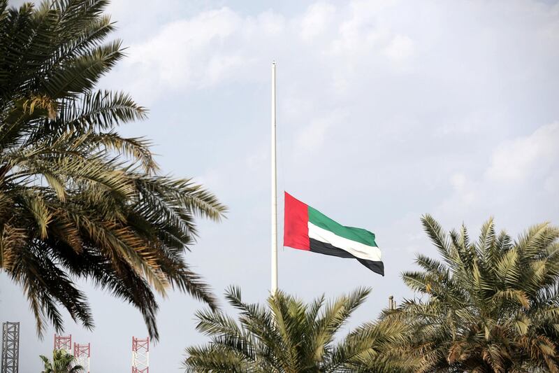 Dubai, United Arab Emirates - January 28th, 2018: Flag stand at half mast. Sunday, January 28th, 2018 at Union Flag, Dubai. Chris Whiteoak / The National