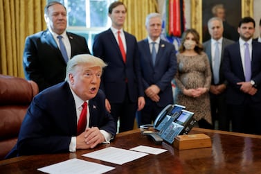 U.S. President Donald Trump speaks about the decision to rescind Sudan's designation as a state sponsor of terrorism, in the Oval Office at the White House in Washington, U.S., October 23, 2020. REUTERS/Carlos Barria