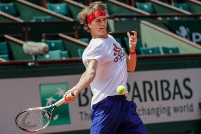 German Alexander Zverev attends a training session at the Roland Garros stadium on May 25, 2018 in Paris, ahead of 2018 French Open tennis tournament.
 / AFP / Thomas SAMSON
