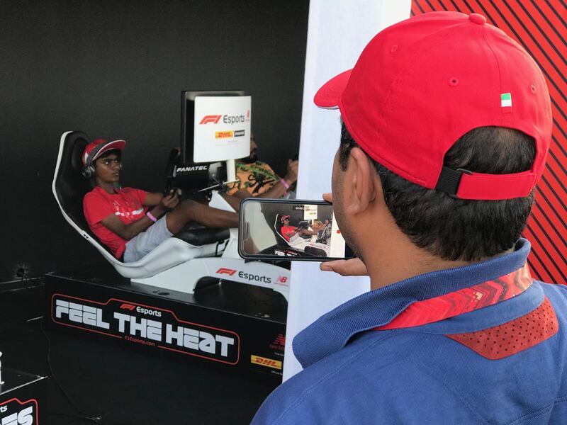 Yashish Manohar taking part in the E-sports challenge at Yas Marina Circuit. Charles Capel / The National