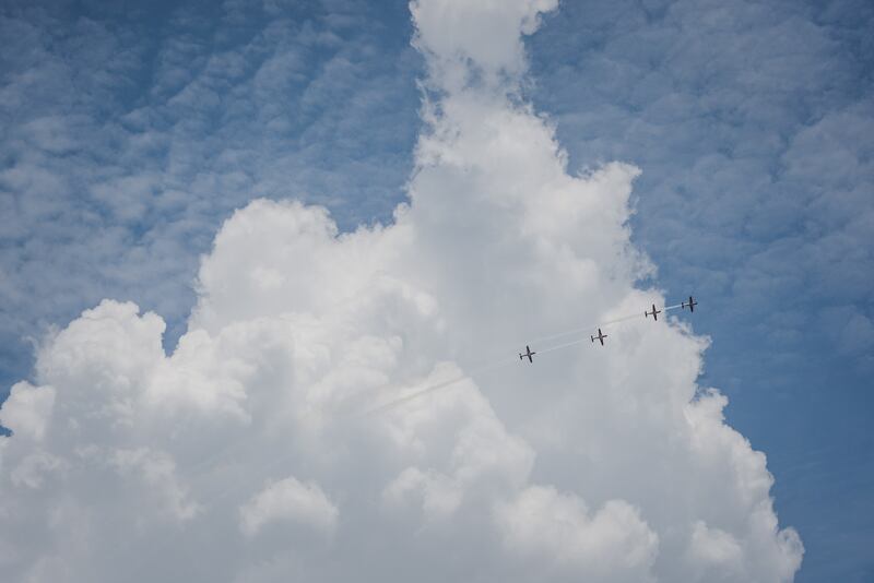 The Indonesian Air Force Jupiter Aerobatics Team performs in KT-1B aircraft at the Singapore Airshow. EPA