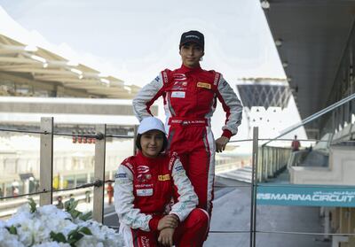 Abu Dhabi, United Arab Emirates - The Al Qubaisi sisters  Amna, 19 and Hamda, 17 competes for Formula 4, at Yas Marina Circuit. Khushnum Bhandari for The National
