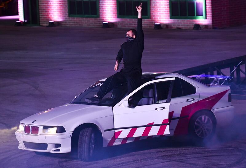 A member of the US Police Academy performs during a drift event at the Riyadh Motor Show at Al-Janadriyah village in the Saudi capital. AFP