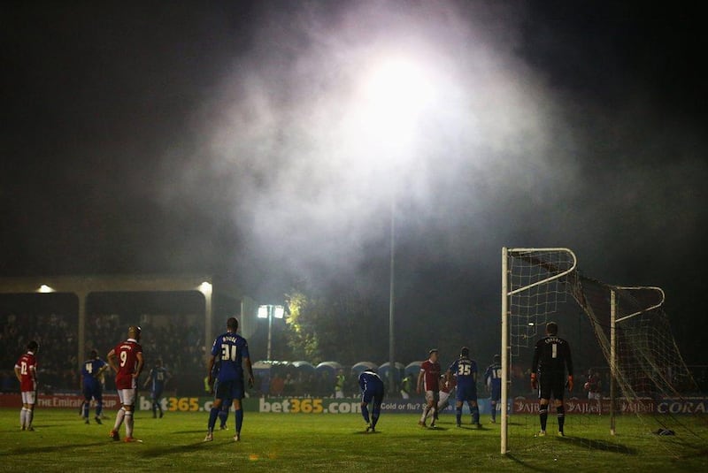 A general view of the goalmouth at Moor Lane during the FA Cup first round match between Salford City and Notts County last month. Chris Brunskill / Getty Images / November 6, 2015