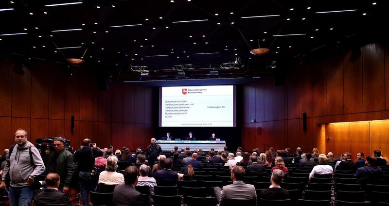 A general view shows the Stadthalle, venue on the first day of the model case proceedings in Germany against German car maker Volkswagen (VW) over its cheating in emissions tests involving millions of diesel cars, on September 30, 2019 in Braunschweig, northern Germany. The case pitting hundreds of thousands of owners of manipulated diesel cars demanding compensation opened against German car behemoth Volkswagen, four years after the country's largest post-war industrial scandal erupted. / AFP / Ronny Hartmann
