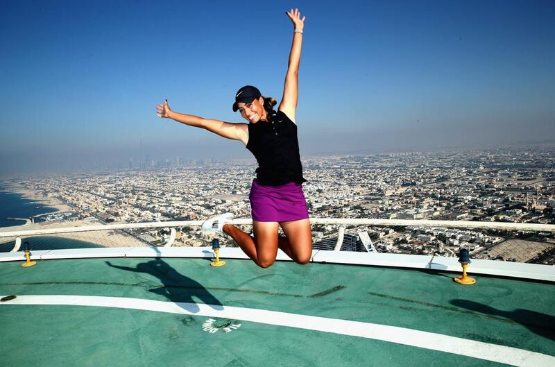 Cheyenne Woods spent time at the helipad on top of the Burj Al Arab Hotel after her second round of the Omega Dubai Ladies Masters on the Majlis Course at the Emirates Golf Club. Warren Little / Getty Images