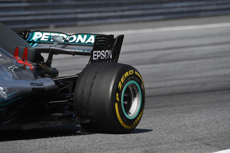 Mandatory Credit: Photo by Mark Sutton/Sutton Images/REX/Shutterstock (9731996ah)
Lewis Hamilton (GBR) Mercedes-AMG F1 W09 EQ Power+ blistered rear tyre during the Austrian GP at Red Bull Ring on July 01, 2018 in Red Bull Ring, Austria.
2018 Austrian GP - 01 Jul 2018