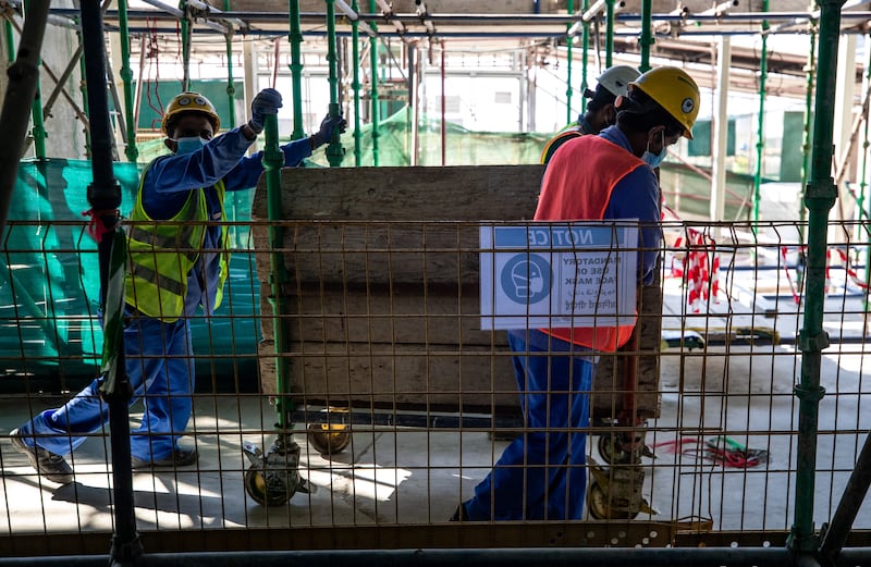 Construction workers at the Dubai site.