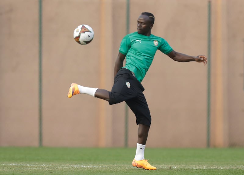 Senegal's Sadio Mane controls the ball during a training session for the Africa Cup of Nations 2022 semi-final soccer match against Burkina Faso. AP Photo 