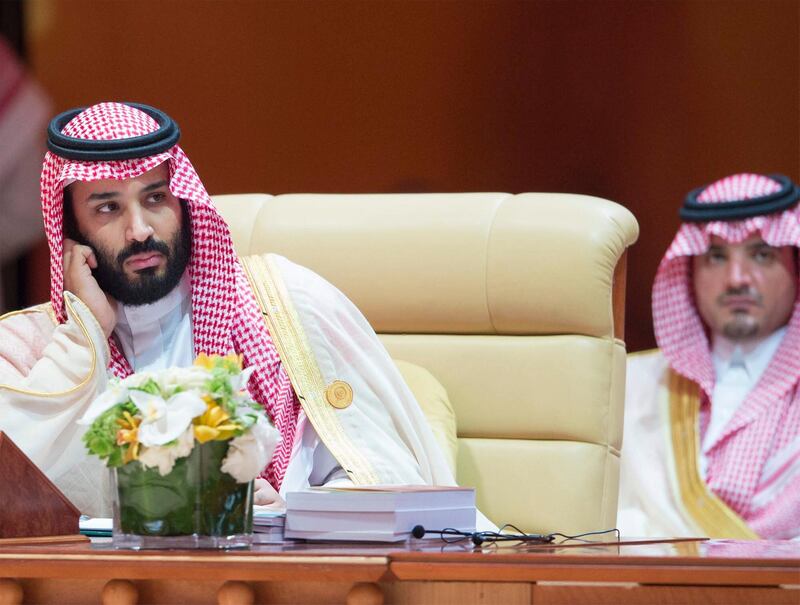 Saudi Crown Prince Mohammed bin Salman (L) attending the 29th Arab Summit, in Dhahran, Saudi Arabia, on April 15, 2018.  Saudi Press Agency / EPA