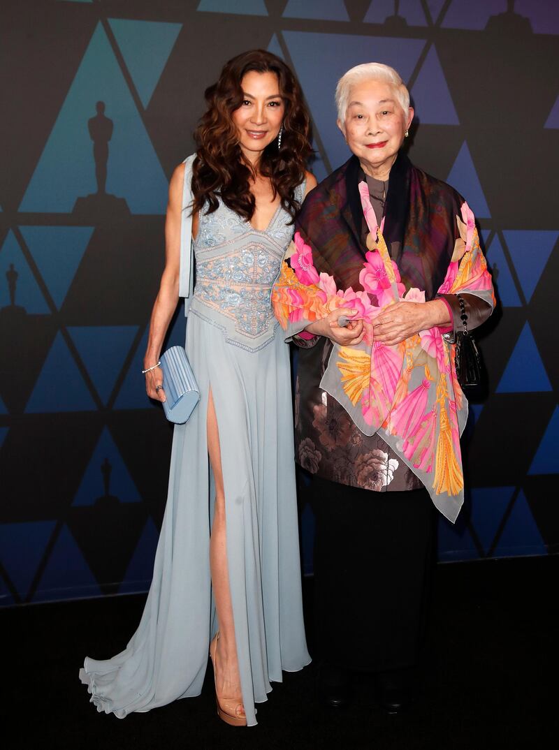 Michelle Yeoh, in Elie Saab, was joined by Lisa Lu. Photo / EPA