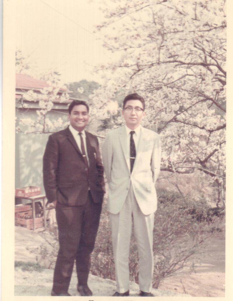 UAE businessman Vasu Shroff wanted to grow the garment business across the world. He is seen with a supplier in Japan in 1971. Courtesy: Shroff family