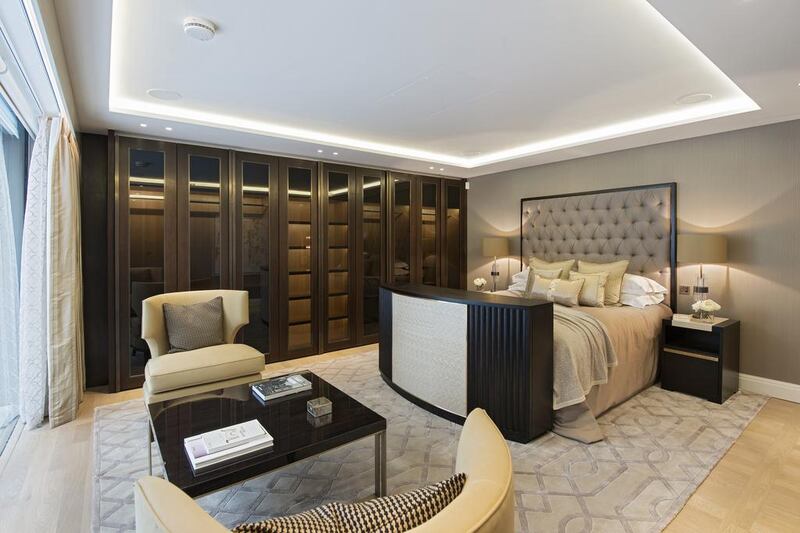 A bedroom suite at one of the residences at The Park Crescent. Courtesy Amazon Property