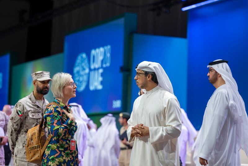 Sheikh Mansour and Dr Al Jaber at the Cop28 site. World leaders and global business chiefs are among those attending the UN climate change conference