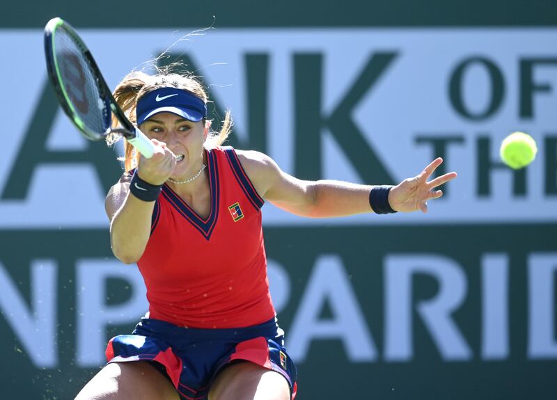 Paula Badosa serves to Victoria Azarenka. Reuters